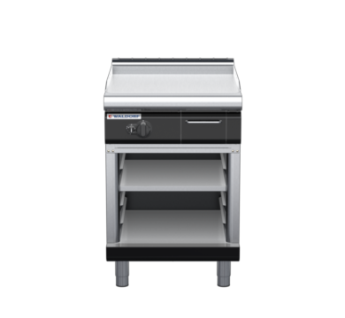 waldorf bold gp8600glcr-cb-b0 600mm gas griddle with 600mm chrome finish on cabinet base and low splashback