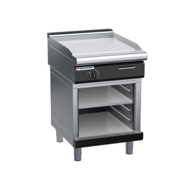 waldorf bold gp8600glcr-cb-b0 600mm gas griddle with 600mm chrome finish on cabinet base and low splashback