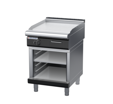 waldorf bold gp8600glcr-cb-b0 600mm gas griddle with 600mm chrome finish on cabinet base and low splashback