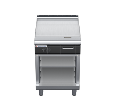 waldorf cue gp8600glr3-cb-c0 600mm gas griddle with 600mm ribbed finish on cabinet base and low splashback