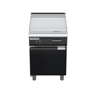 waldorf bold gp8600glcr-cd-b0 600mm gas griddle 600mm chrome finish on cabinet base with door and low splashback