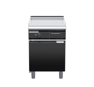 waldorf bold gp8600glcr-cd-b0 600mm gas griddle 600mm chrome finish on cabinet base with door and low splashback