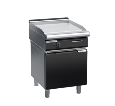 waldorf bold gp8600glcr-cd-b0 600mm gas griddle 600mm chrome finish on cabinet base with door and low splashback