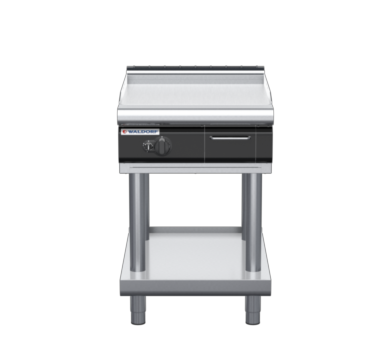 waldorf cue gp8600glcr-ls-c0 600mm gas griddle with 600mm chrome finish on leg stand and low splashback