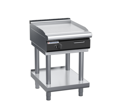 waldorf cue gp8600glcr-ls-c0 600mm gas griddle with 600mm chrome finish on leg stand and low splashback