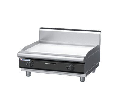 waldorf cue gp8900ghcr5-b-c0 900mm gas griddle with 900mm ribbed chrome finish bench model and high splashback