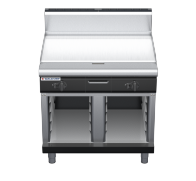 waldorf bold gp8900gh-cb-b0 900mm gas griddle on cabinet base with high splashback