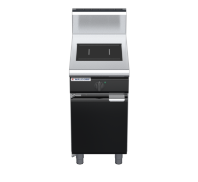 waldorf bold in8100hf-cd-b0 450mm electric induction cooktop on cabinet base with door and high splashback