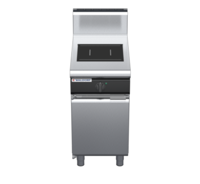 waldorf cue in8100hf-cd-c0 450mm electric induction cooktop on cabinet base with door and high splashback