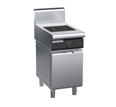 waldorf cue in8100hf-cd-c0 450mm electric induction cooktop on cabinet base with door and high splashback