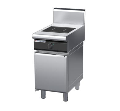 waldorf cue in8100hf-cd-c0 450mm electric induction cooktop on cabinet base with door and high splashback