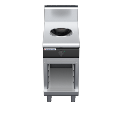 waldorf cue in8100hw5-cb-c0 450mm electric induction wok on cabinet base with high splashback