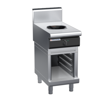 waldorf cue in8100hw5-cb-c0 450mm electric induction wok on cabinet base with high splashback