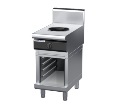 waldorf cue in8100hw5-cb-c0 450mm electric induction wok on cabinet base with high splashback