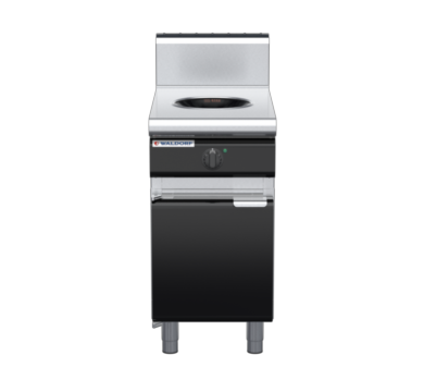 waldorf bold in8100hw5-cd-b0 450mm electric induction wok on cabinet base with door and high splashback