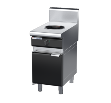 waldorf bold in8100hw5-cd-b0 450mm electric induction wok on cabinet base with door and high splashback