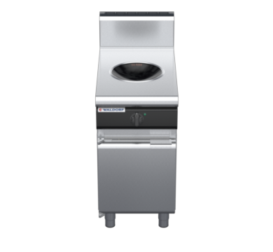 waldorf cue in8100hw5-cd-c0 450mm electric induction wok on cabinet base with door and high splashback