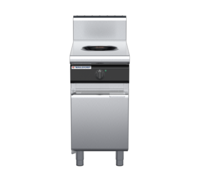 waldorf cue in8100hw5-cd-c0 450mm electric induction wok on cabinet base with door and high splashback