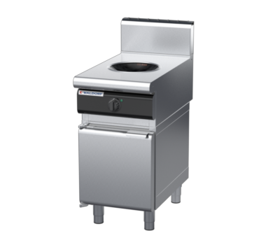 waldorf cue in8100hw5-cd-c0 450mm electric induction wok on cabinet base with door and high splashback