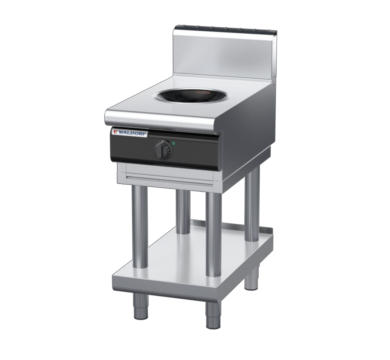 waldorf cue in8100hw5-ls-c0 450mm electric induction wok on leg stand with high splashback