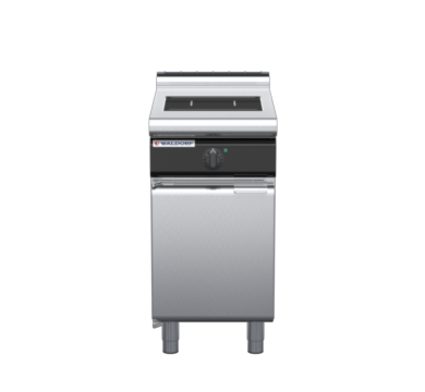 waldorf cue in8100lf-cd-c0 450mm electric induction cooktop on cabinet base with door and low splashback