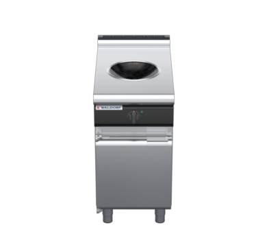 waldorf cue in8100lw5-cd-c0 450mm electric induction wok on cabinet base with door and low splashback