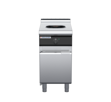 waldorf cue in8100lw5-cd-c0 450mm electric induction wok on cabinet base with door and low splashback