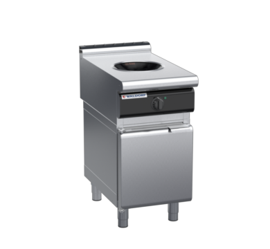 waldorf cue in8100lw5-cd-c0 450mm electric induction wok on cabinet base with door and low splashback