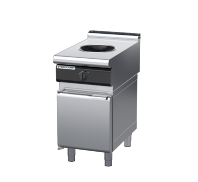 waldorf cue in8100lw5-cd-c0 450mm electric induction wok on cabinet base with door and low splashback