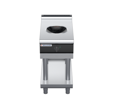 waldorf cue in8100lw3-ls-c0 450mm electric induction wok on leg stand with low splashback