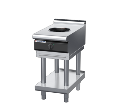 waldorf cue in8100lw3-ls-c0 450mm electric induction wok on leg stand with low splashback