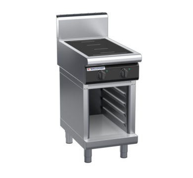 waldorf cue in8200hf-cb-c0 450mm electric induction cooktop on cabinet base with high splashback