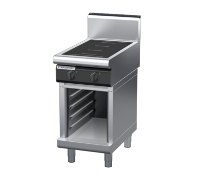 waldorf cue in8200hf-cb-c0 450mm electric induction cooktop on cabinet base with high splashback