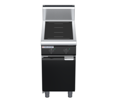 waldorf bold in8200hf-cd-b0 450mm electric induction cooktop on cabinet base with door and high splashback