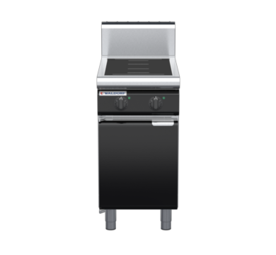 waldorf bold in8200hf-cd-b0 450mm electric induction cooktop on cabinet base with door and high splashback