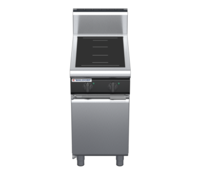 waldorf cue in8200hf-cd-c0 450mm electric induction cooktop on cabinet base with door and high splashback
