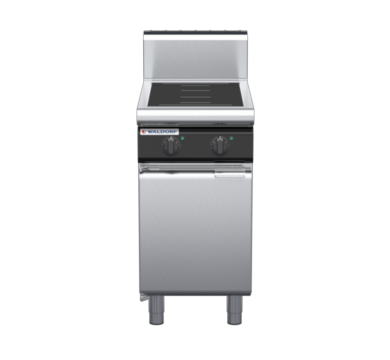 waldorf cue in8200hf-cd-c0 450mm electric induction cooktop on cabinet base with door and high splashback