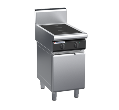 waldorf cue in8200hf-cd-c0 450mm electric induction cooktop on cabinet base with door and high splashback