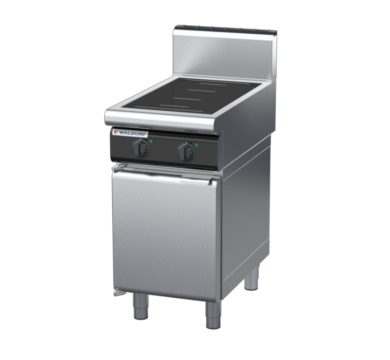 waldorf cue in8200hf-cd-c0 450mm electric induction cooktop on cabinet base with door and high splashback