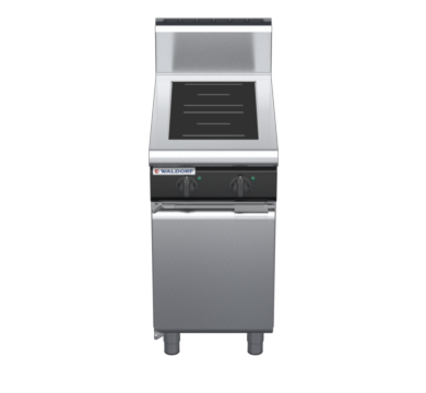 waldorf cue in8200hr2-cd-c0 450mm electric induction cooktop on cabinet base with door and high splashback
