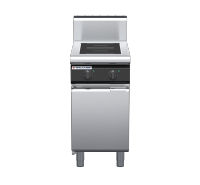 waldorf cue in8200hr2-cd-c0 450mm electric induction cooktop on cabinet base with door and high splashback