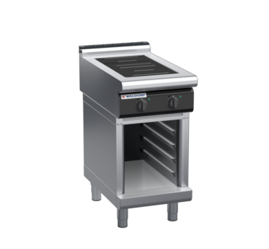 waldorf cue in8200lr2-cb-c0 450mm electric induction cooktop on cabinet base with low splashback