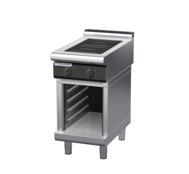 waldorf cue in8200lr2-cb-c0 450mm electric induction cooktop on cabinet base with low splashback