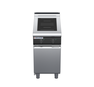 waldorf cue in8200lr2-cd-c0 450mm electric induction cooktop on cabinet base with door and low splashback