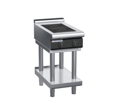waldorf cue in8200lr2-ls-c0 450mm electric induction cooktop on leg stand with low splashback
