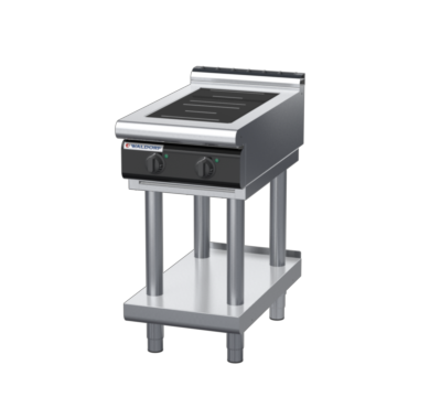 waldorf cue in8200lr2-ls-c0 450mm electric induction cooktop on leg stand with low splashback