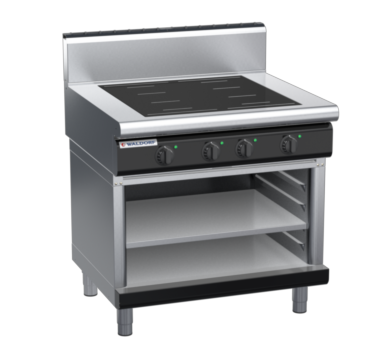 waldorf bold in8400hf-ob-b0 900mm electric induction cooktop on open base with high splashback