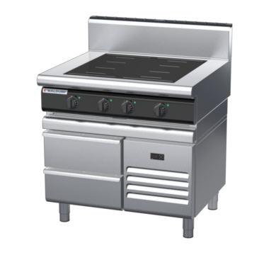 waldorf cue in8400hf-rb-c0 900mm electric induction cooktop on refrigerated base with high splashback