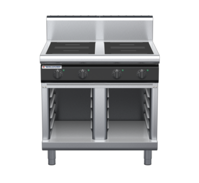 waldorf cue in8400hr3-cb-c0 900mm electric induction cooktop on cabinet base with high splashback