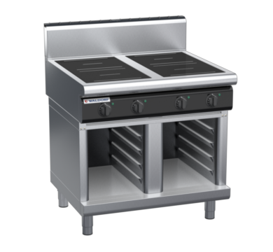 waldorf cue in8400hr3-cb-c0 900mm electric induction cooktop on cabinet base with high splashback